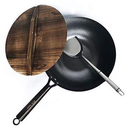 Todlabe Nonstick Wok, 13-Inch Carbon Steel Wok Pan with Lid Woks & Stir-Fry  Pans No Chemical Coated Wok with Spatula Flat Bottom Cookware Chinese Wok  for Induction, Electric, Gas, Halogen, All Stoves 