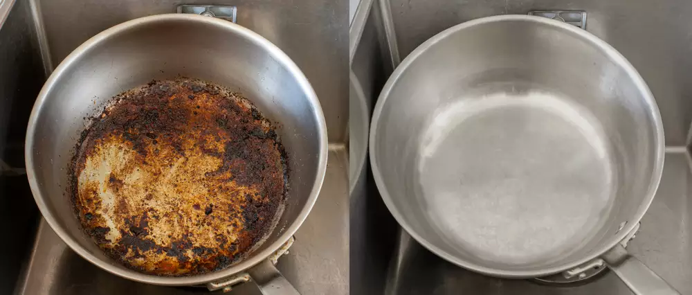 Compare burnt pan image before and after cleaning